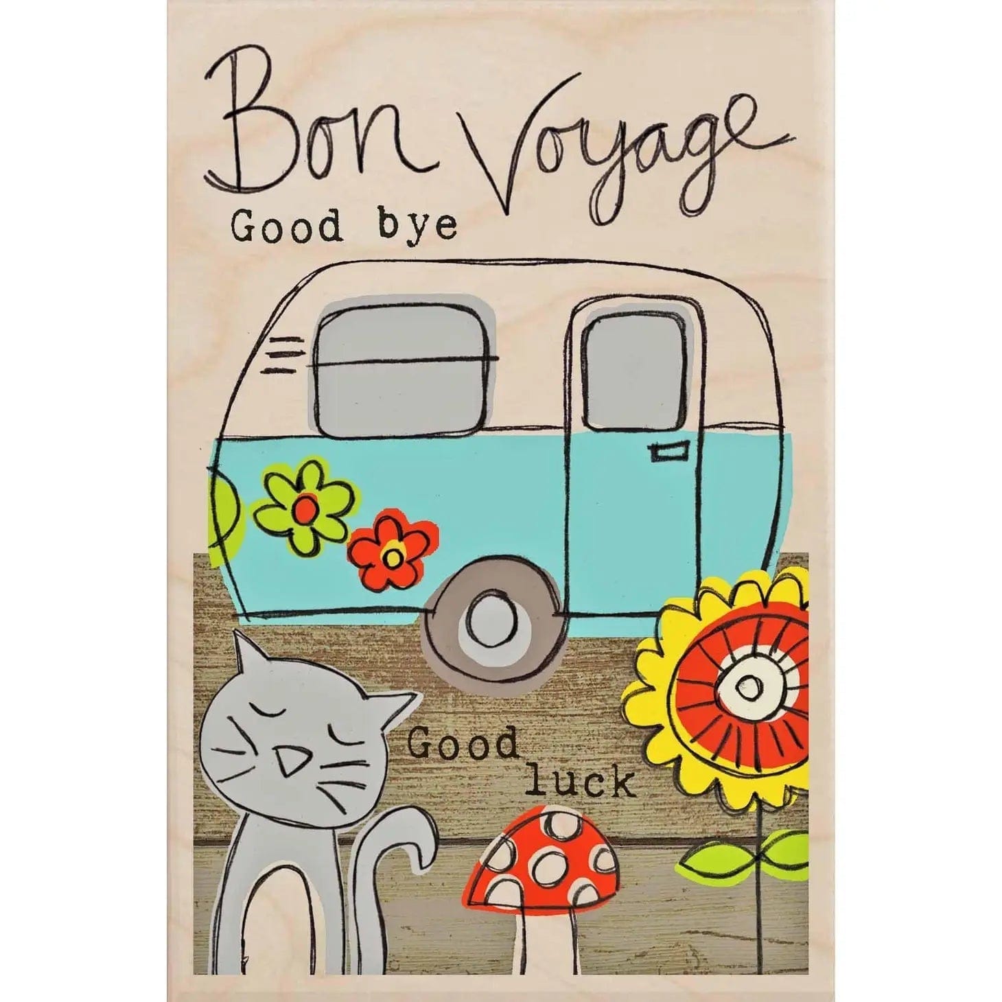 The Little White Card Company Cards BON VOYAGE wooden postcard (Greeting Card) - WP2