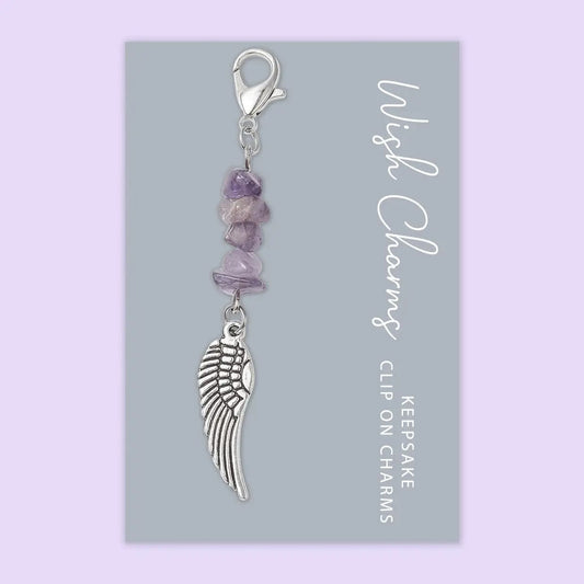 Wish Strings Keyrings Angel Wing - Wish Charms - Keepsake Clip On Charm with Gemstones - WCC005