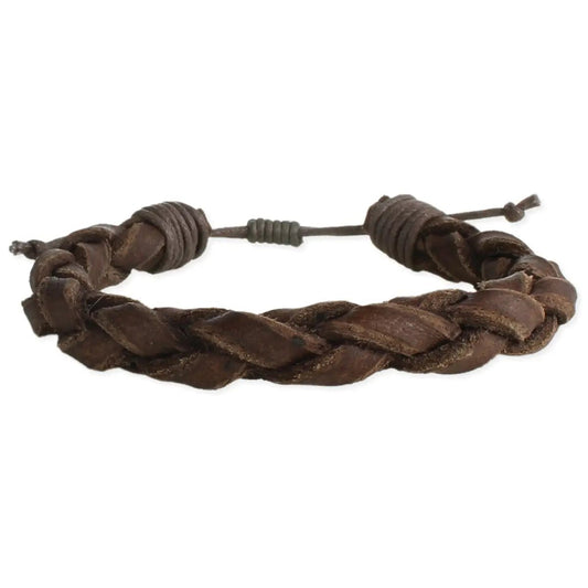 Zad Bracelets Brown Braided Leather Men's Pull Bracelet - BHK1