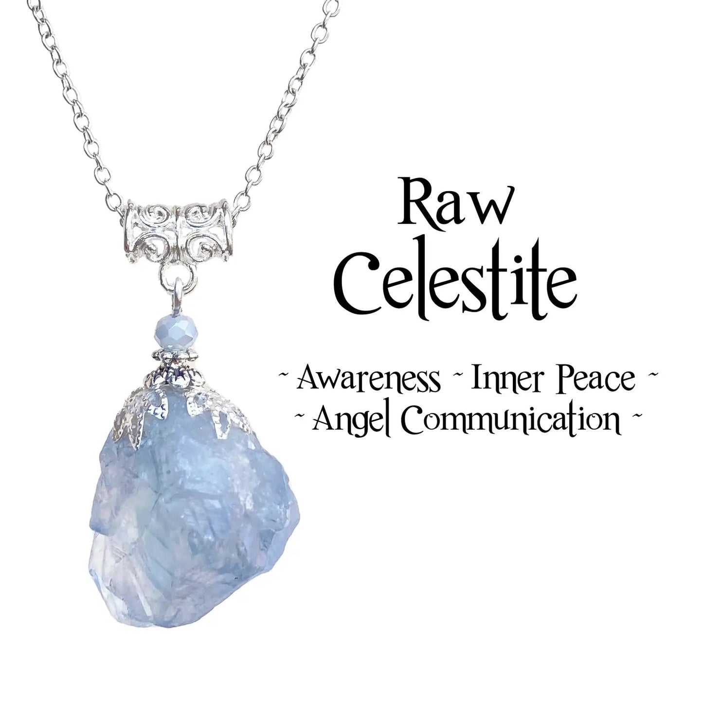 Glorious Healing Crystals Necklaces Raw Celestite Pendant, Angelic Communication Healing Energy - GHC700