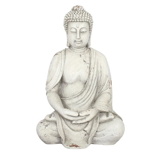 Jones Home & Gift Home Ornaments 38CM WHITE SITTING GARDEN BUDDHA