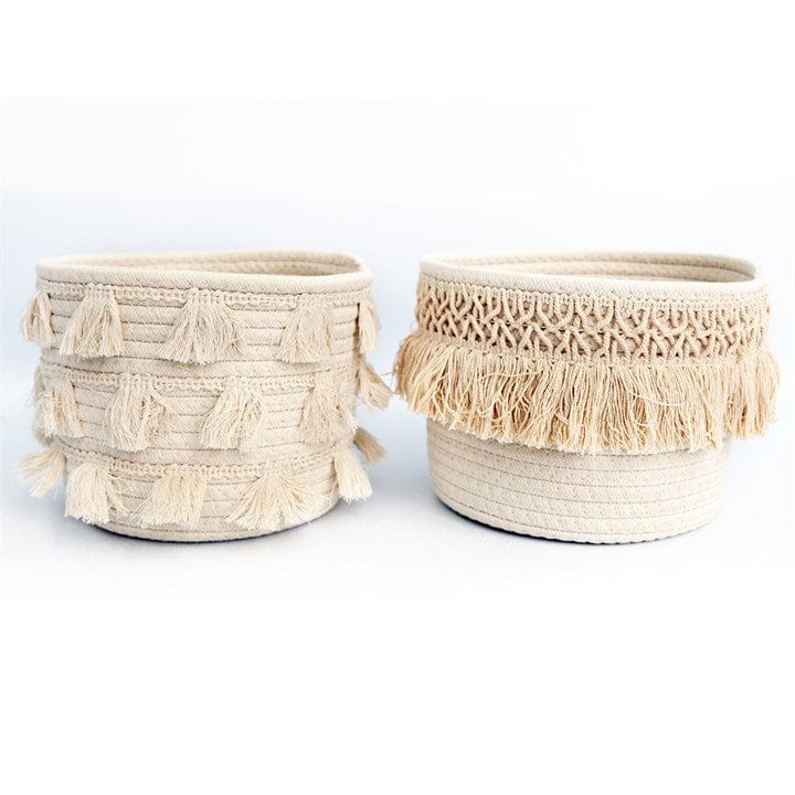 Jones Home & Gift Jewellery Storage WOVEN TASSEL STORAGE BASKET