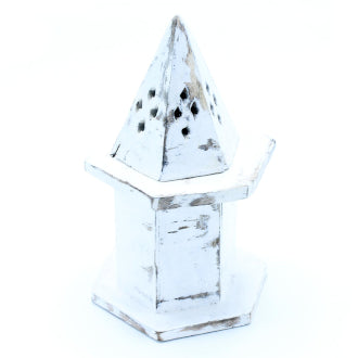 Jones Home & Gift Oil Burners White Washed Incense Holder - Pyramid Mini House