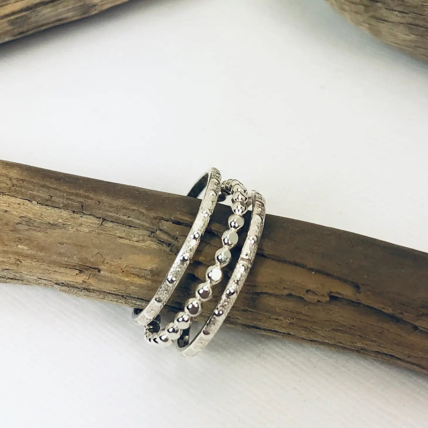 Lisa Angel Rings Textured Silver Stacking Rings - LJ2