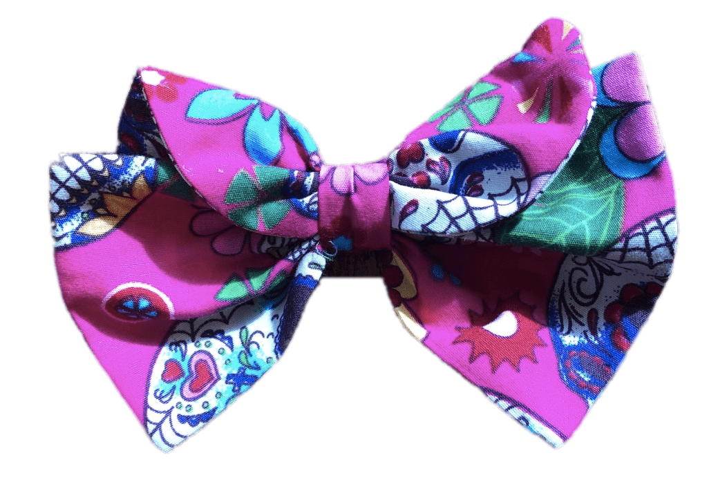 Miss Pretty London hair Accessories Pink Sugar Skulls Print Cotton Hair Bow Clip