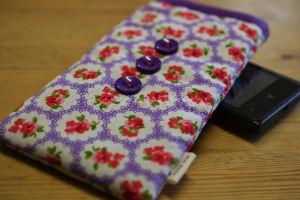 Miss Pretty London Phone Socks Purple Roses Print Mobile Phone Sock Pouch