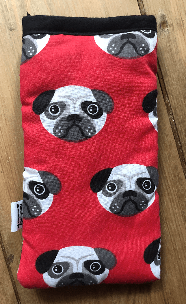 Miss Pretty London Phone Socks Red Pug Print Mobile Phone Sock Pouch