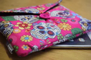 Miss Pretty London Tablet Cases Pink Mexican Skulls Print Tablet Bag