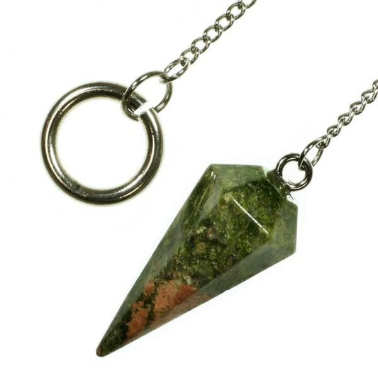 The Hare and The Moon Crystals Unakite Faceted Cone Pendulum- Stone of Self Worth and Moving Forward